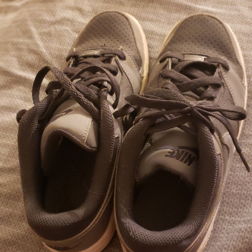 Grey and white low air force ones